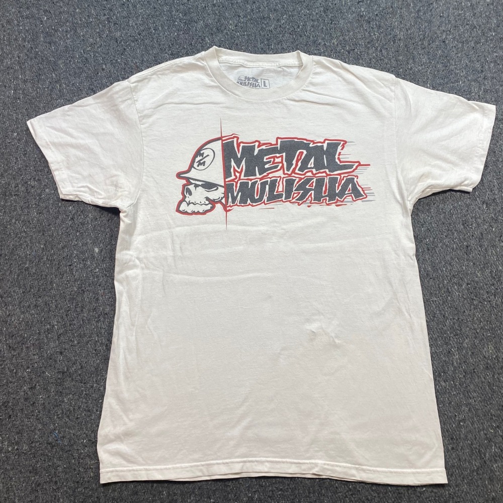 Metal Mulisha TShirt Sz L Mens White Skater Grunge Skull Graphic Logo Tee 2014